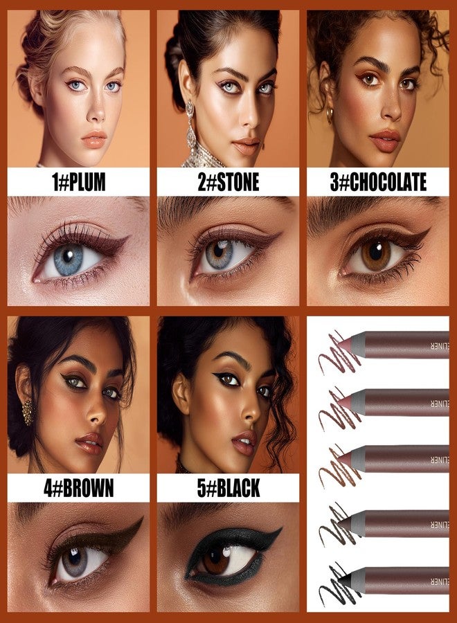 Pinkiou 5 Colors Eyeliner Pencil Set,24 Hour Waterproof Smudge-Proof Eye Liner Pencil, Long-Lasting Makeup Pencils for Eyebrows and Eyeliner (Plum, Stone, Chocolate, Brown, Black)​ - Image 3